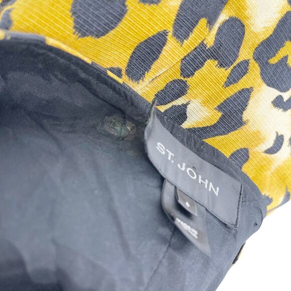 St. John Yellow Black Leopard Print Silk Blend Skirt A-Line Women’s Size 4 - Picture 5 of 7